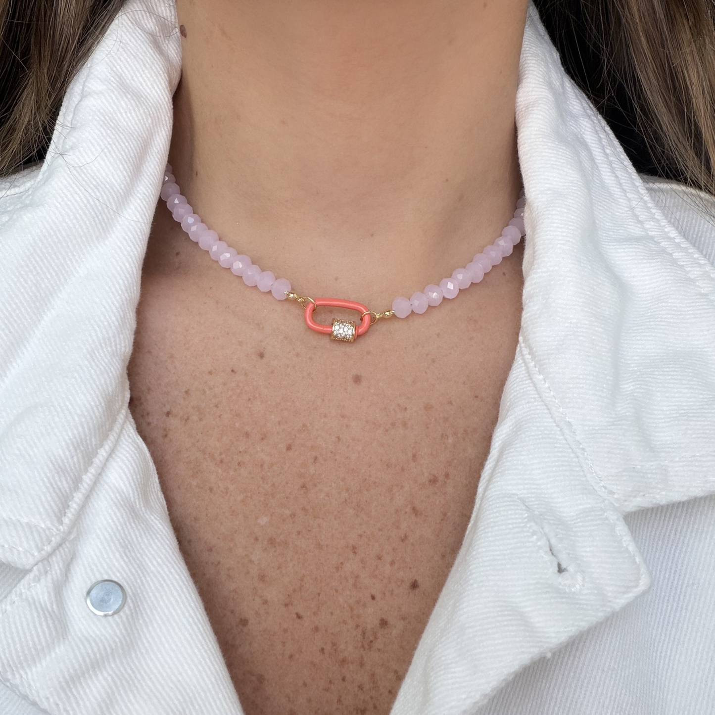 Crystal Lock Necklace - Pink