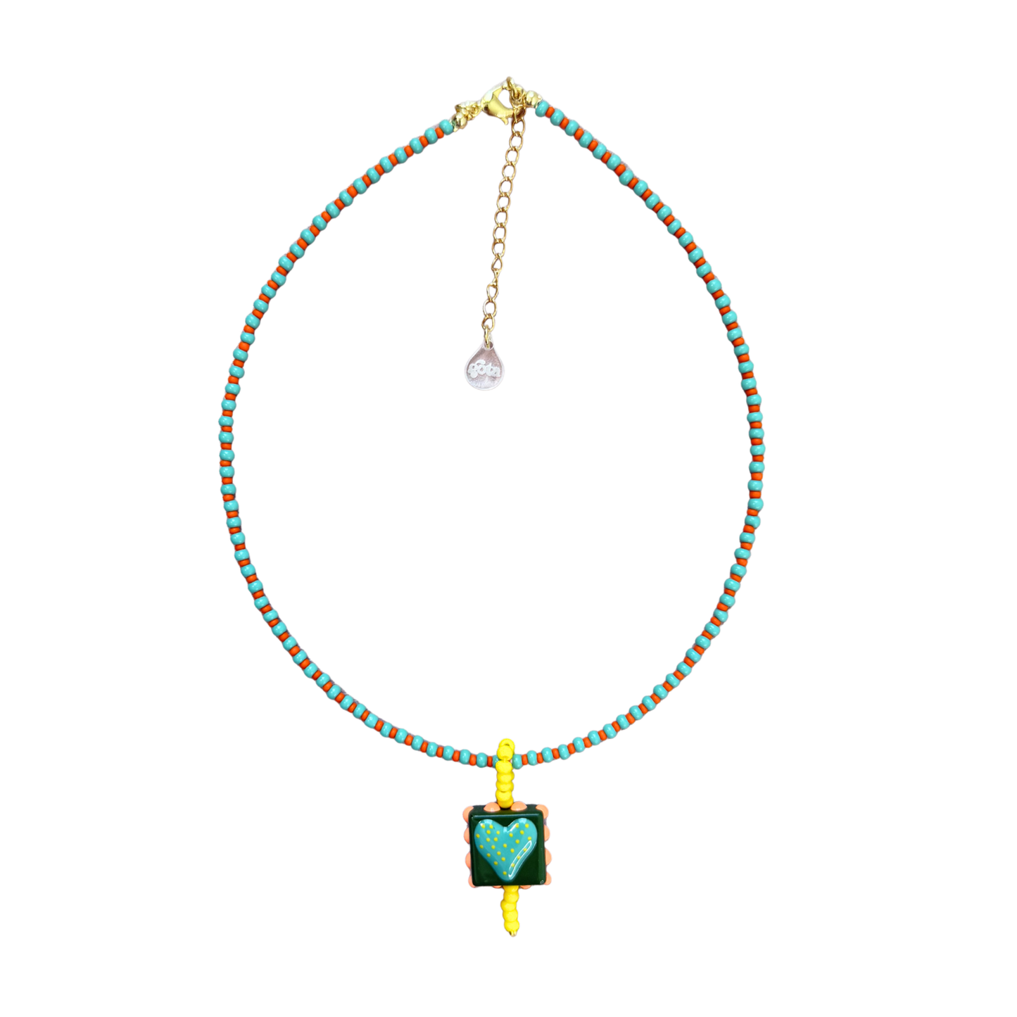 Color Heart Necklace - Turquoise and Orange