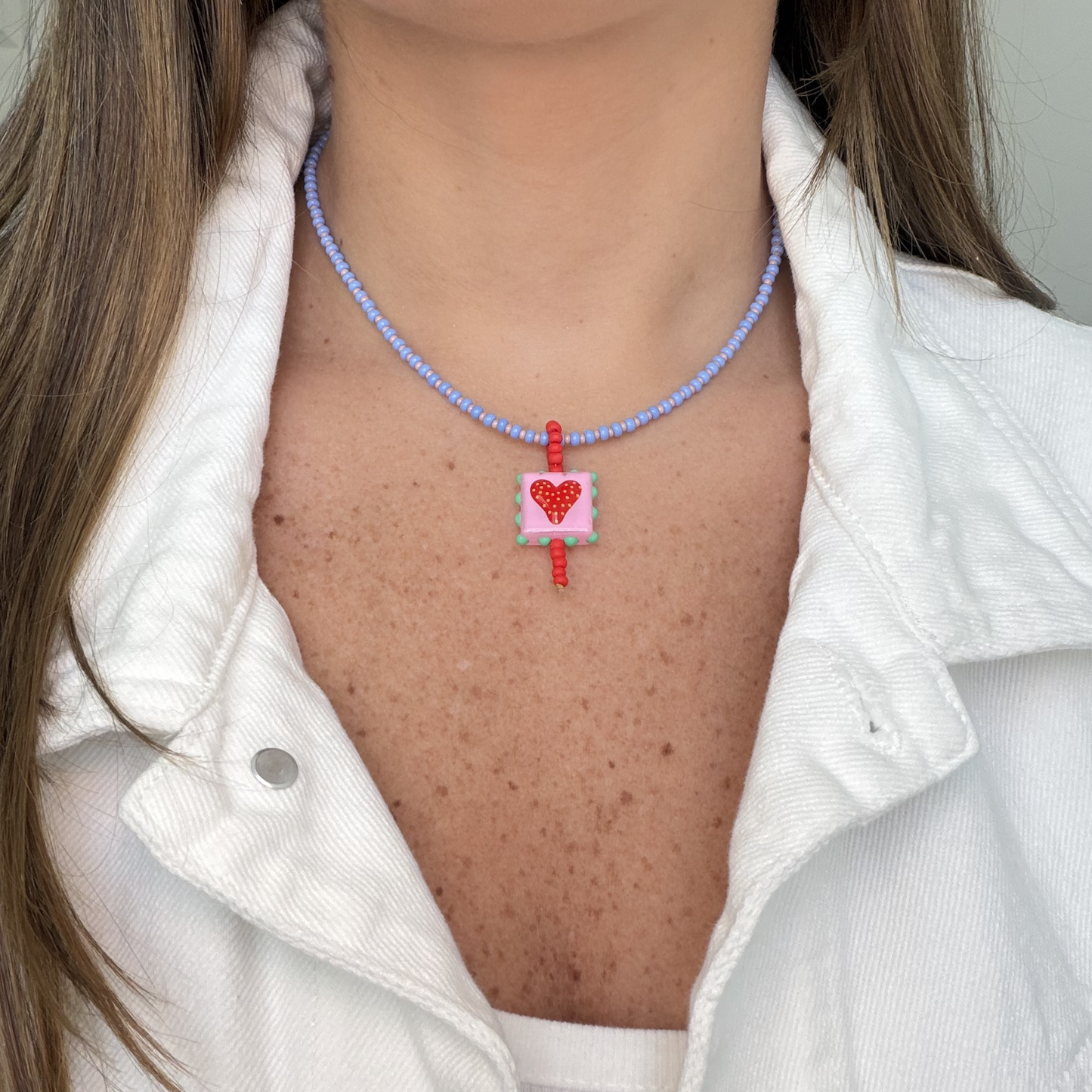 Color Heart Necklace - Blue and Baby Pink