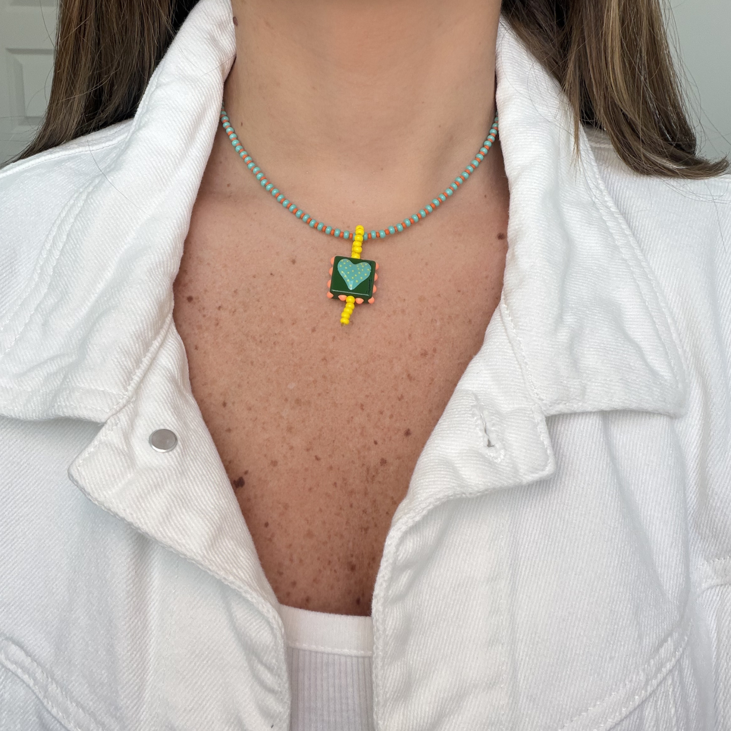 Color Heart Necklace - Turquoise and Orange