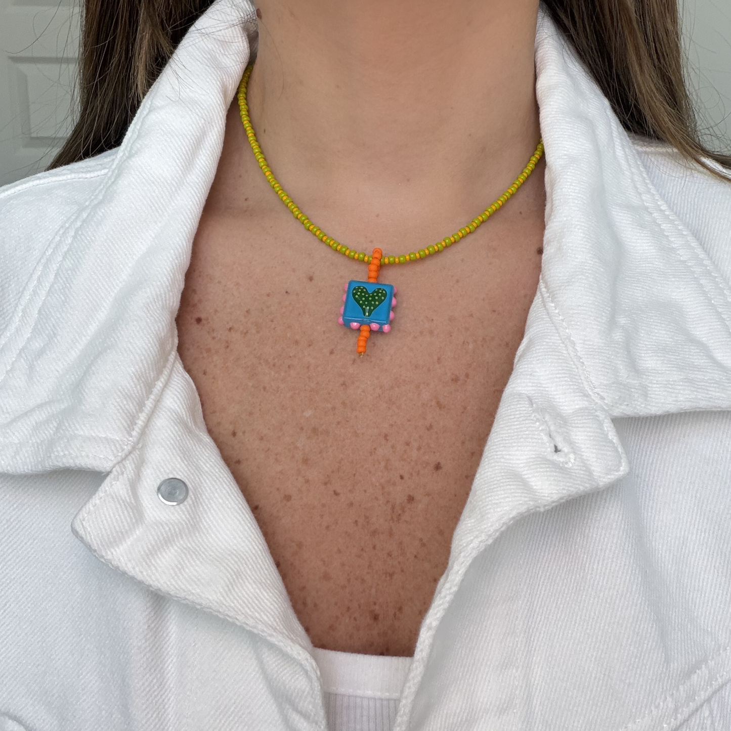 Color Heart Necklace - Green and Yellow
