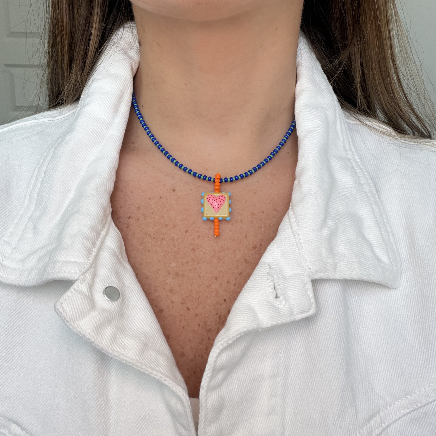 Color Heart Necklace - Green and Blue