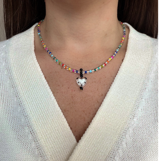 Glass Heart Necklace - White