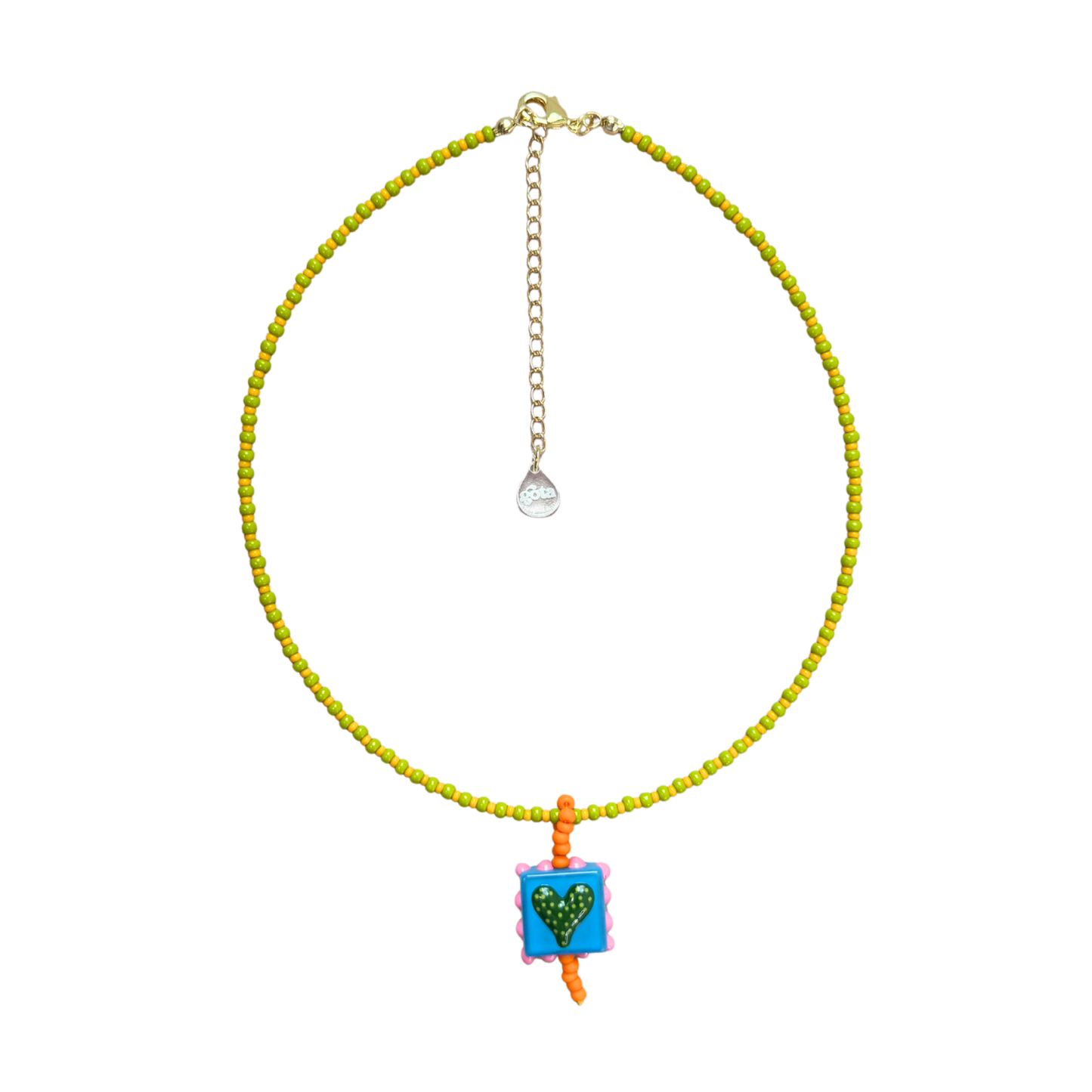 Color Heart Necklace - Green and Yellow