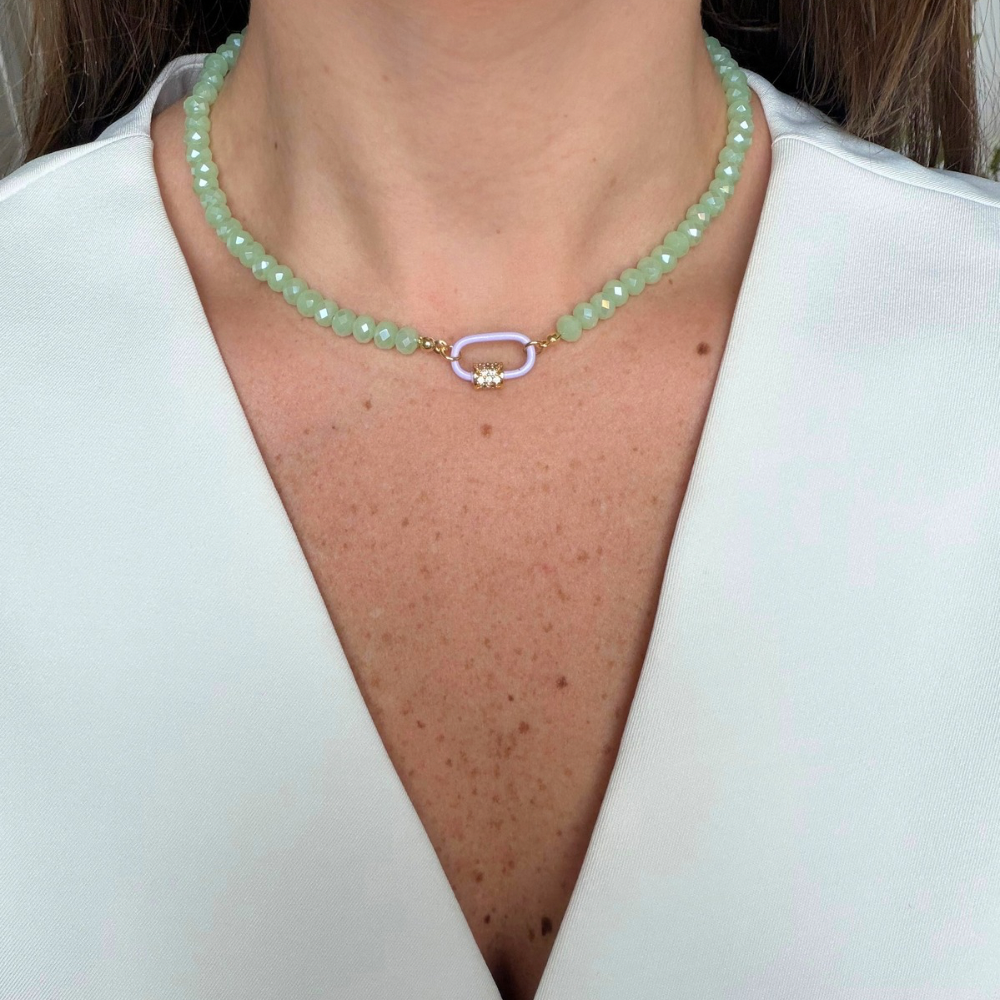 Crystal Lock Necklace - Light Green