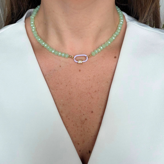 Crystal Lock Necklace - Light Green