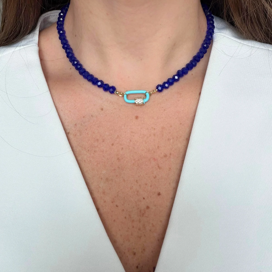 Crystal Lock Necklace - Blue
